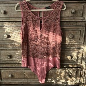 Zenobia 3XL Rose colored lace body suit.